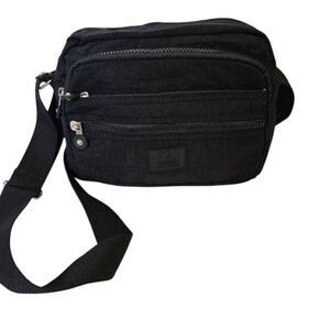 Whale Power travel purse, black crossbody.